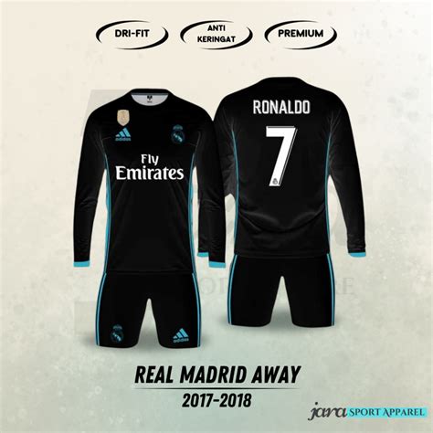 Jual Jersey REAL MADRID AWAY 2017 2018 Lengan Panjang Free Custom Nama