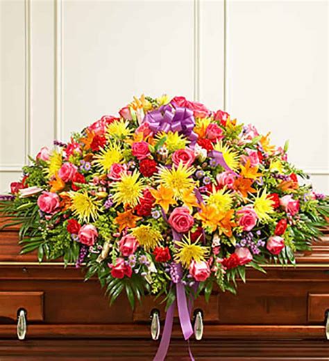 Multicolor Bright Mixed Flower Casket Spray Veldkamps Sympathy Flowers