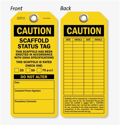 Caution Scaffold Status Tag Do Not Operate Heavy Duty 15 Mil Thick