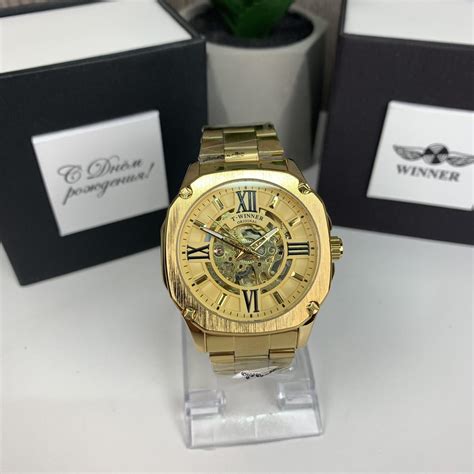 Оригинальные мужские механические часы Winner GMT-1159 Gold золото ...