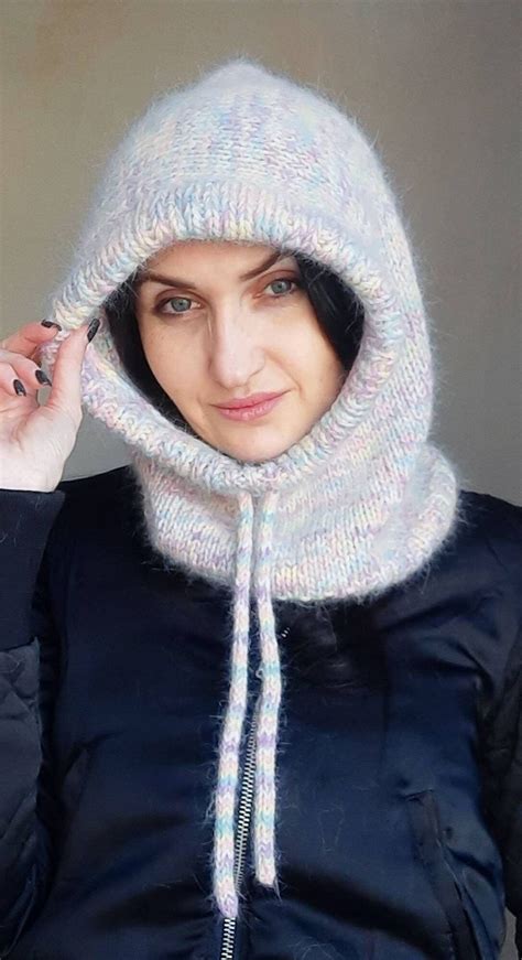 Pastel Knit Angora Hood Rainbow Knitted Angora Balaclava Knit Pastel