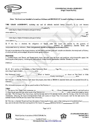 North Carolina Commercial Lease Agreement Sample