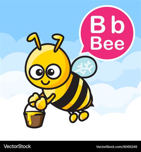 B Bee Cartoon Color And Alphabet For Children To Vector Image