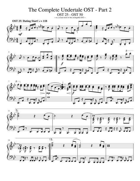 The Complete Undertale Ost Part 2 Sheet Music For Piano Solo