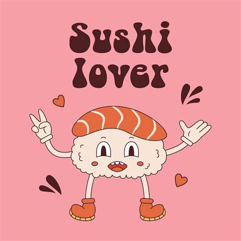 Cartão postal descolado vetorial mascote de sushi nigiri em estilo