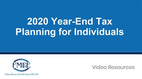 2020 Year End Tax Planning For Individuals FMF E