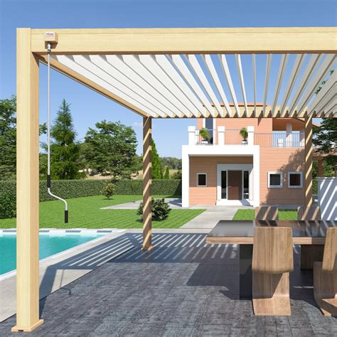 Pergola Bioclimatique Aspect Bois Et Lames Blanches Chalet Jardin