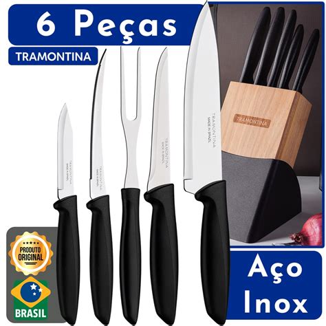 Jogo De Facas Inox Suporte Completo Tramontina No Shoptime