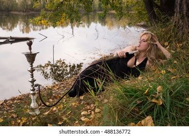 Sexy Blonde Big Breasts Smokes Hookah Stock Photo Shutterstock
