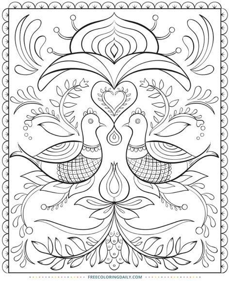 Folk Art Free Coloring Page Free Coloring Daily