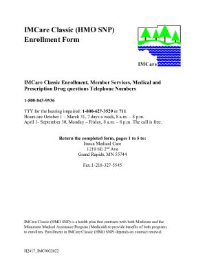 Fillable Online Imcare Classic Hmo Snp Enrollment Form Fax Email