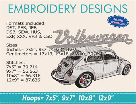 Embroidery Design Volkswagen Volkswagen Beetle 4 Different Sizes Instant Download Car