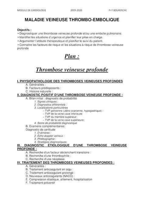 PDF Plan Thrombose Veineuse Profondefacmed Univ Oran Dz Ressources