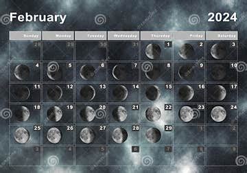 February 2024 Lunar Calendar, Moon Cycles Stock Illustration ...