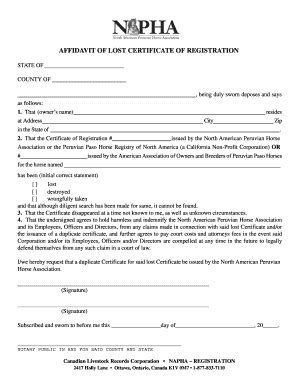 Fillable Online AFFIDAVIT OF LOST CERTIFICATE OF REGISTRATION Fax Email