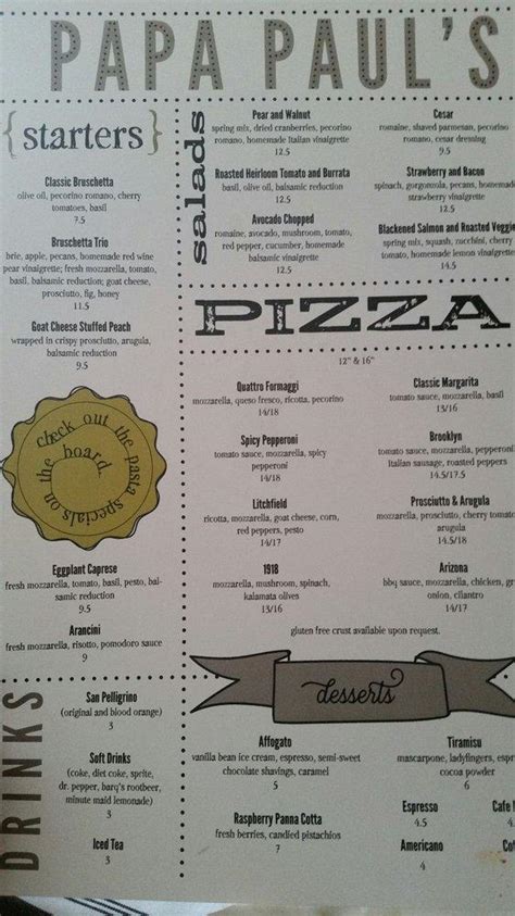 Menu At Papa Paul S Brick Oven Pizza Pasta Pub Bar Litchfield Park