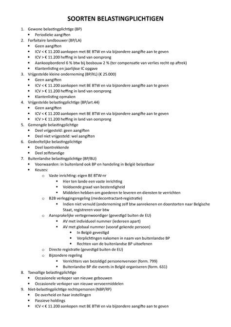 Korte Samenvatting SOORTEN BELASTINGPLICHTIGEN Gewone