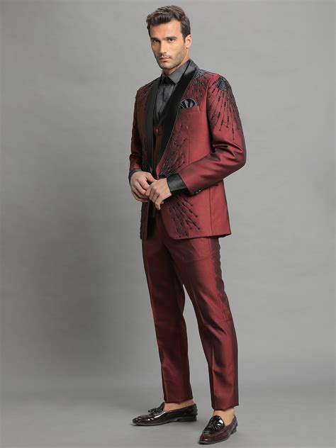 Rentbuy Maroon Embroidered 3 Piece Groom Suit Home Trial Free