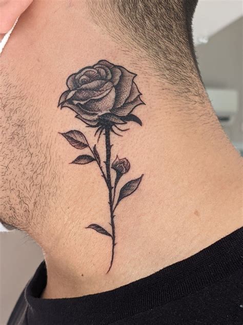 Rose Neck Tattoo Rose Tattoo On Side Neck Tattoo For Guys Hand