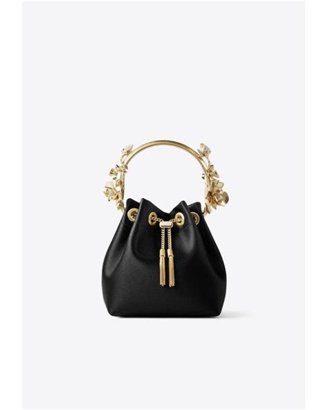 Jimmy Choo Bon Bon Flower Embellished Bucket Bag In Black Lyst