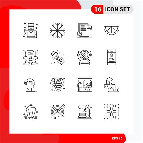 Outline Pack Of 16 Universal Symbols Of Setting Cv Document Resume Lemon Editable Vector Design