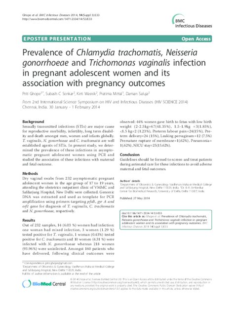 Pdf Prevalence Of Chlamydia Trachomatis Neisseria Gonorrhoeae And