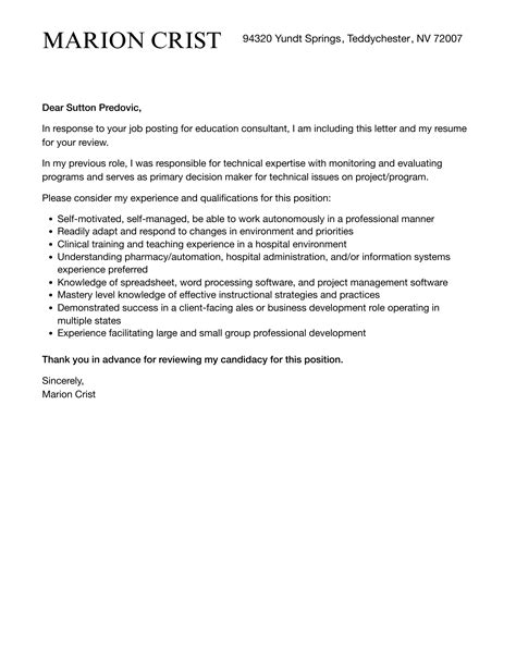 Education Consultant Cover Letter Velvet Jobs