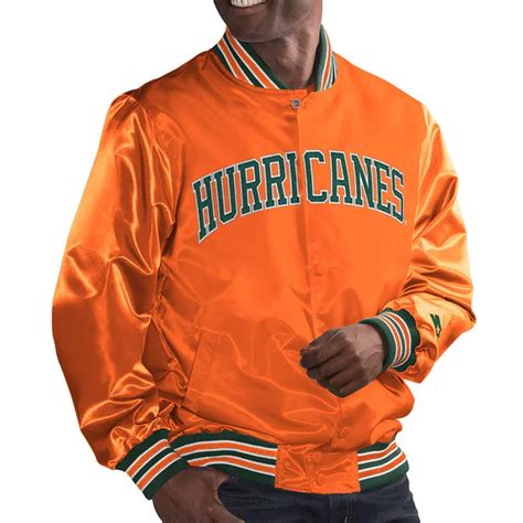 Starter Green/Orange Satin Bomber Miami Hurricanes Jacket - Jackets Masters