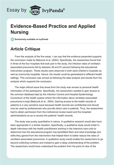 Evidence Based Practice And Applied Nursing 2339 Words Research