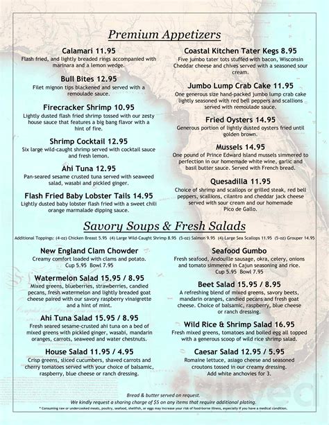 Naples Coastal Kitchen Menu In Naples Florida USA