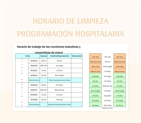 Plantilla De Formato Excel Horario De Limpieza Programaci N