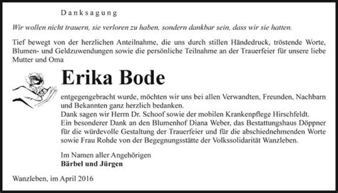 Traueranzeigen Von Erika Bode Abschied Nehmen De