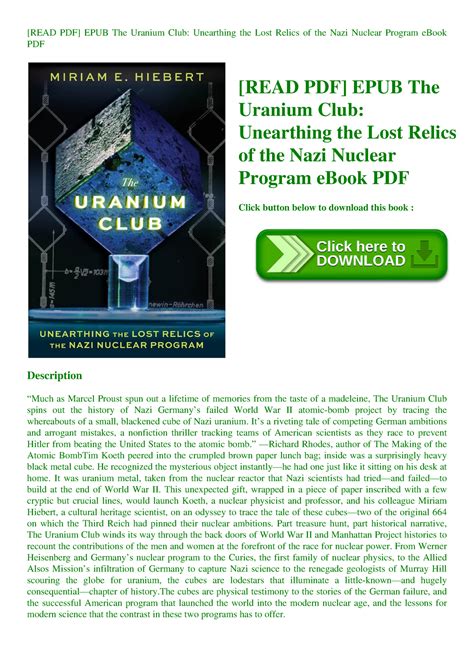 READ PDF EPUB The Uranium Club Unearthing The Lost Relics Of The Nazi