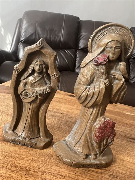 St Therese Statue By W Schlau Catholic Wall Figurine Hand Carved Art Set Of 2 Ebay