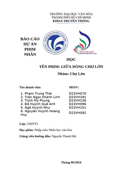 BÁO CÁO DỰ ÁN PHIM NHÂN HỌC | PDF