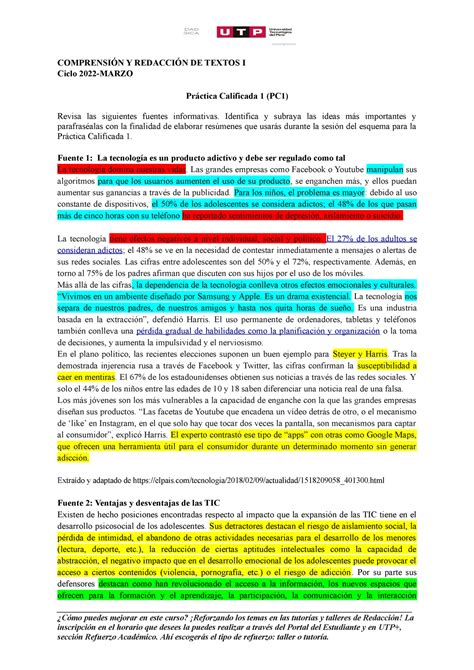 Fuentes Pr Ctica Calificada Marzo Comprensi N Y Redacci N De