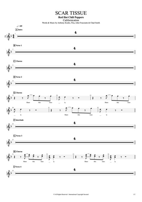 Scar Tissue Tablatura De Red Hot Chili Peppers Guitar Pro Full Score Mysongbook
