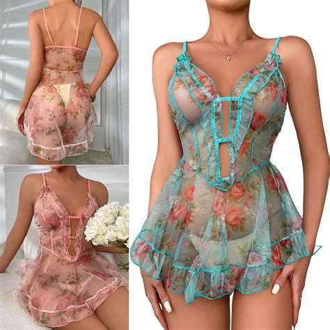 Women Sexy Lingerie Lace Sheer Babydoll Mini Dress Underwear Nightwear Sleepwear EBay