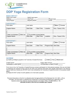 Fillable Online Ddp Yoga Registration Form Fax Email Print Pdffiller