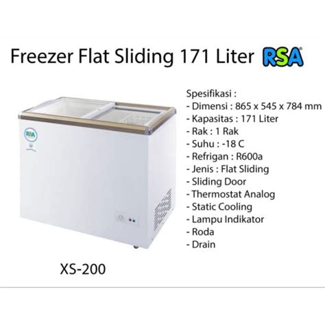 Jual Box Freezer Chest Freezer Sliding Flat Glass RSA 171Liter XS 200