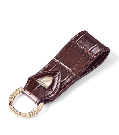 Womens Aspinal Of London Brown Croc Embossed Leather Loop Keyring