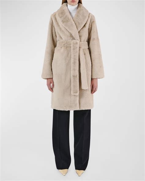 PINKO Corinne Belted Faux Fur Coat Neiman Marcus