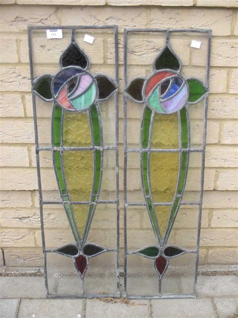 A pair of Charles Rennie Mackintosh inspired stained glass panels 81.75 x 23cm in - Cheffins ...