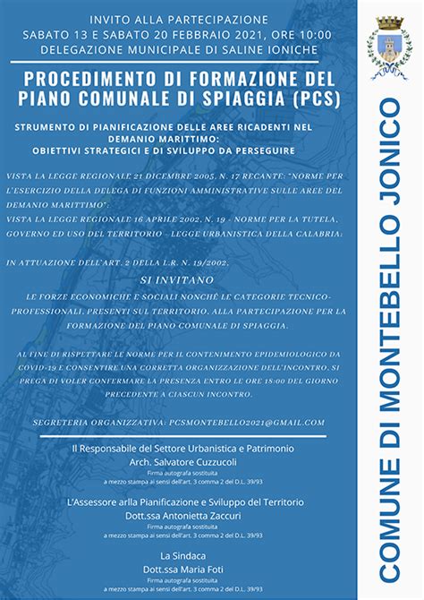 PROCEDIMENTO DI FORMAZIONE DEL PIANO COMUNALE DI SPIAGGIA PCS 2021