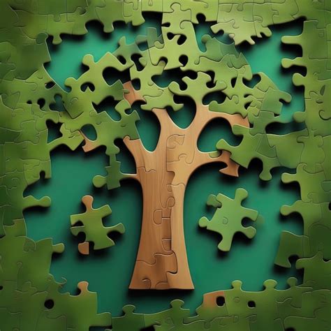 Premium Photo | Green jigsaw puzzle with a treepuzzle jigsaw puzzle ...