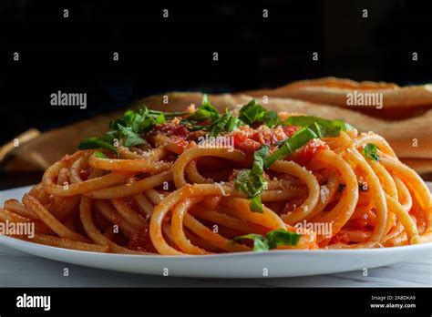 Authentic Italian Bucatini All Amatriciana Made With San Marzano