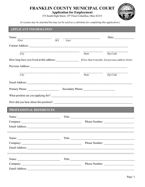 Franklin County Ohio Application For Employment Fill Out Sign