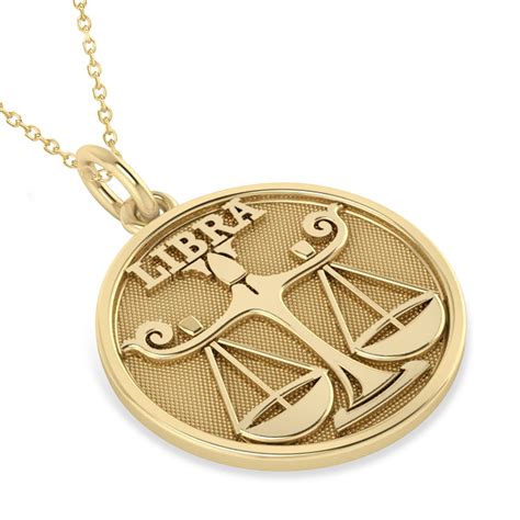 Libra Coin Zodiac Pendant Necklace K Yellow Gold Az