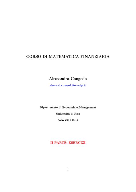 Esercizi PISA II Parte 2017 CORSO DI MATEMATICA FINANZIARIA