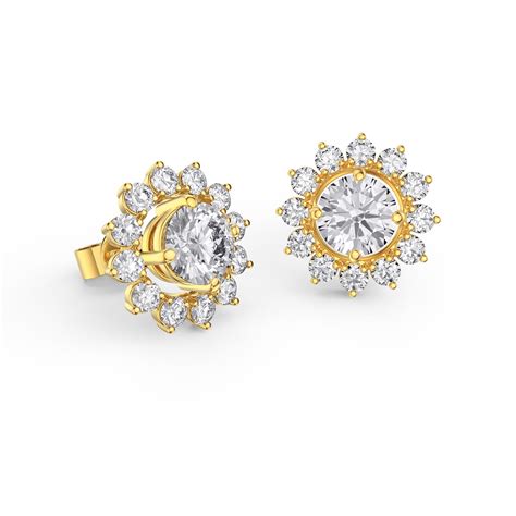 Fusion Diamond 18ct Yellow Gold Stud Starburst Earrings Halo Jacket Set